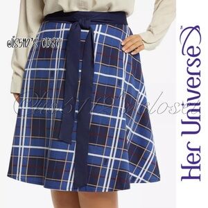 Her Universe Doctor Who Blue Plaid Tardis Tea Length A-Line Swing Skirt 3X 22 24